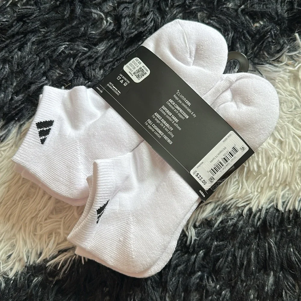 adidas Men's White Athletic Ankle Socks, Large, New!